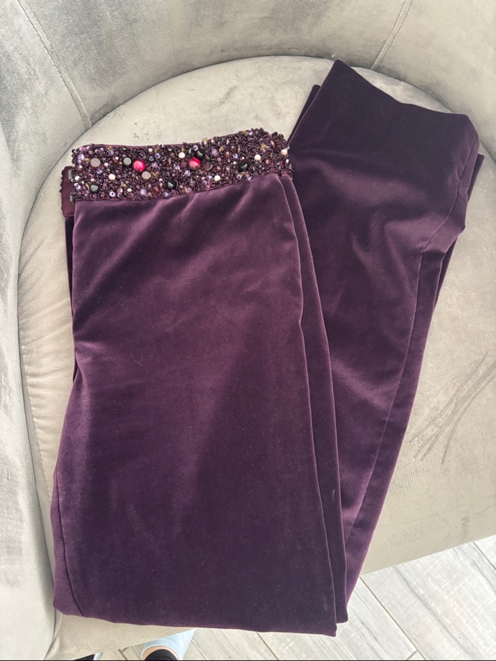 Escada Embellished Waist Velvet Pants in Deep Plum